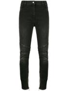 Balmain Black Moto Mid Rise Skinny Jeans - Grey