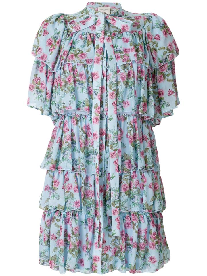 Giuseppe Di Morabito Ruffle Trim Floral Dress - Blue