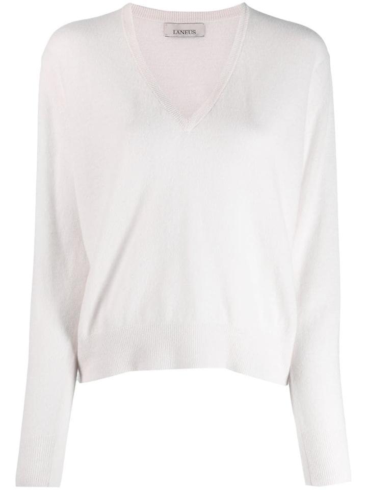 Laneus V-neck Knitted Top - White