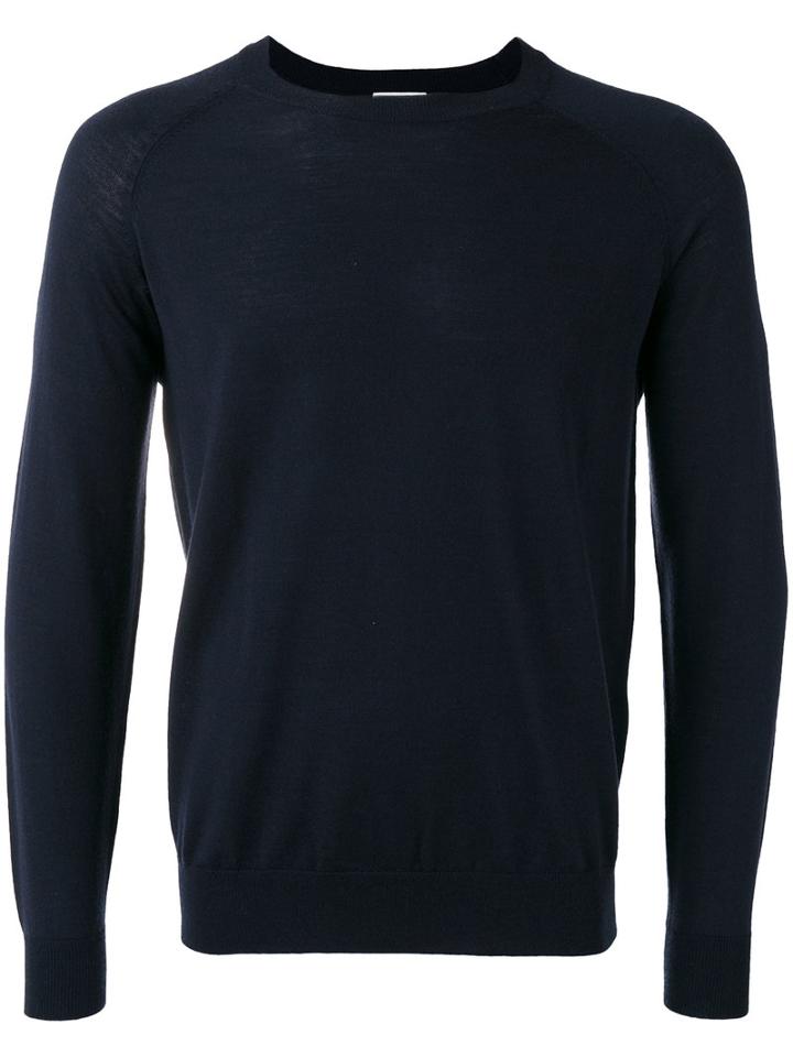 Closed Round Neck Jumper, Men's, Size: Xl, Blue, Virgin Wool