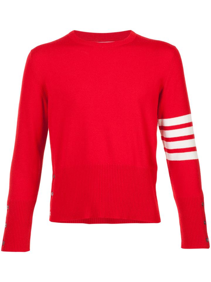 Thom Browne Short Crewneck Pullover With 4-bar Stripe In Red Cashmere