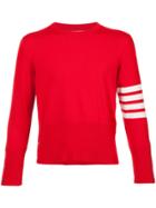 Thom Browne Short Crewneck Pullover With 4-bar Stripe In Red Cashmere