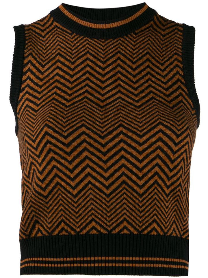 Versace Chevron Sleeveless Knitted Top - Black