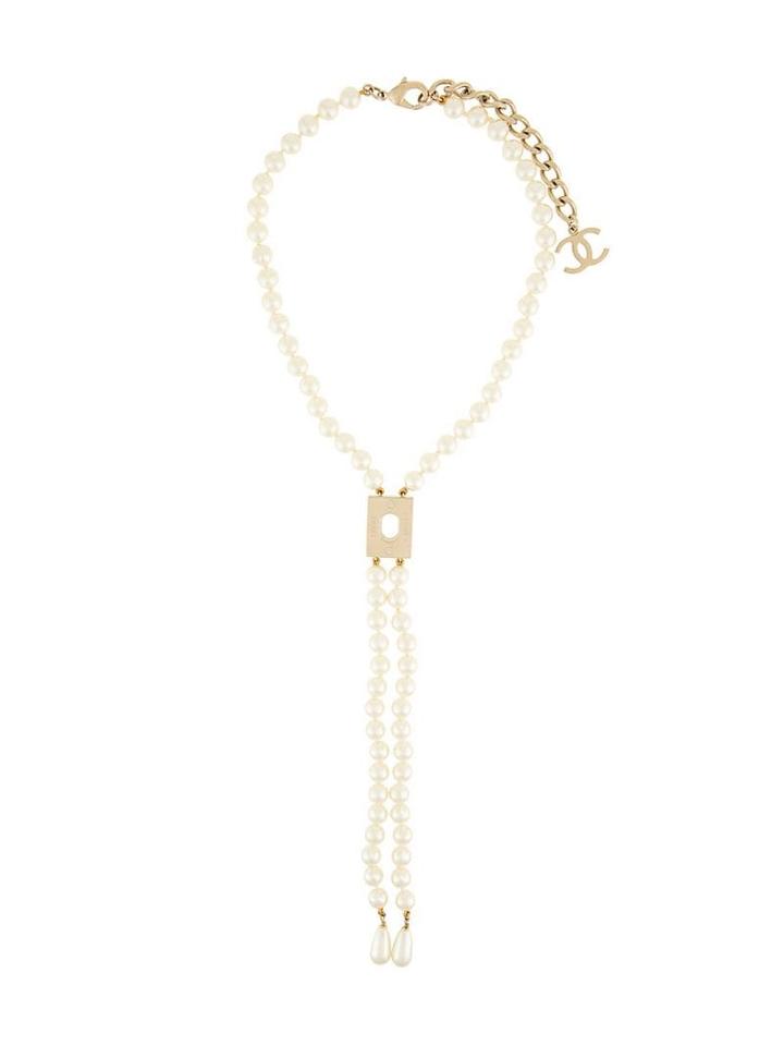 Chanel Pre-owned Cc Logo Imitation Peal Necklace - White