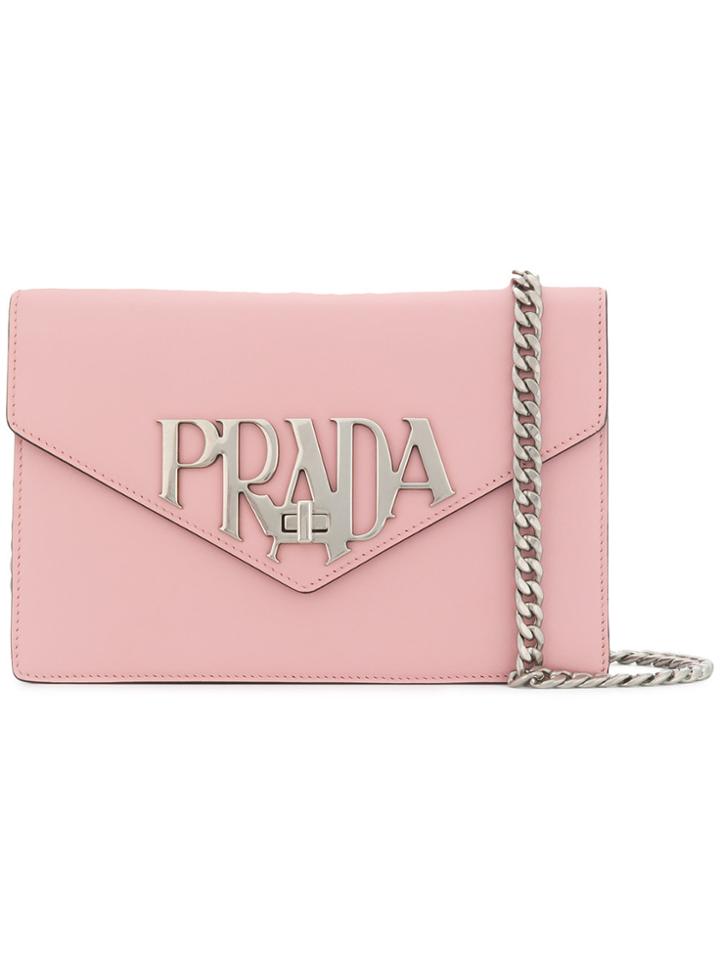 Prada Logo Plaque Shoulder Bag - Pink & Purple