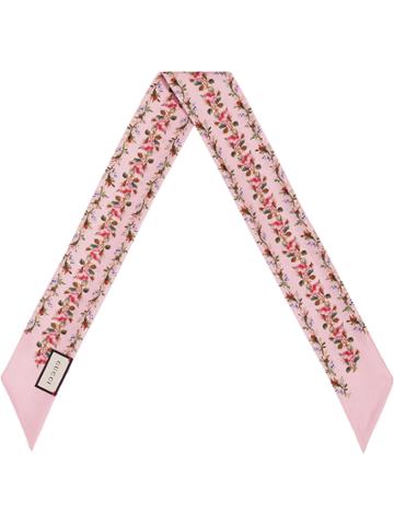 Gucci Roses Print Silk Neck Bow - Pink & Purple