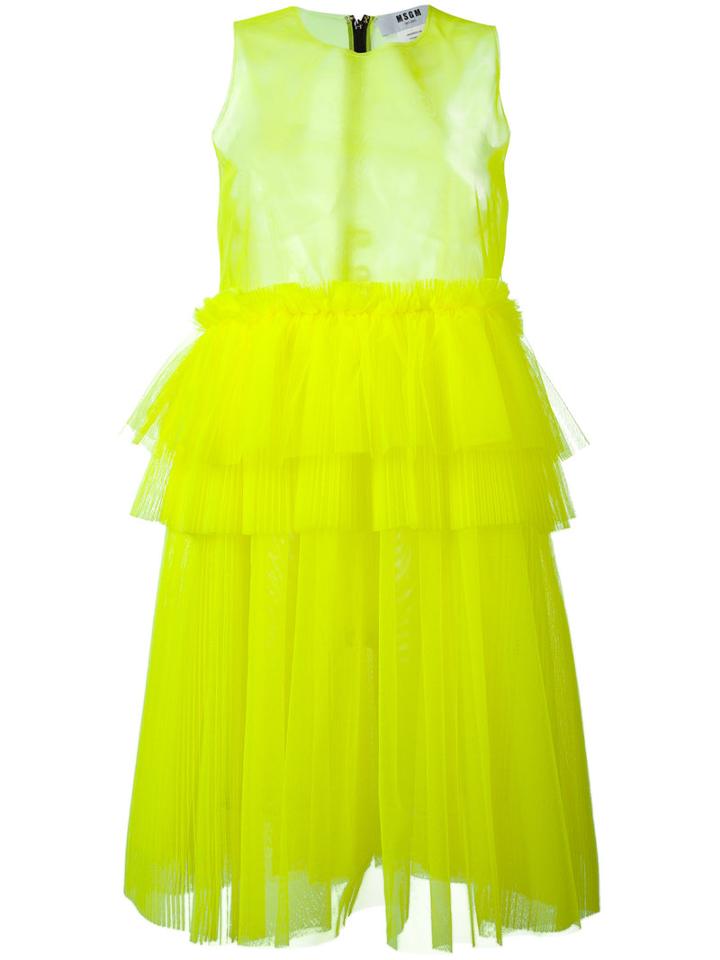 Msgm Ruffle Mesh Dress, Women's, Size: 38, Yellow/orange, Polyester