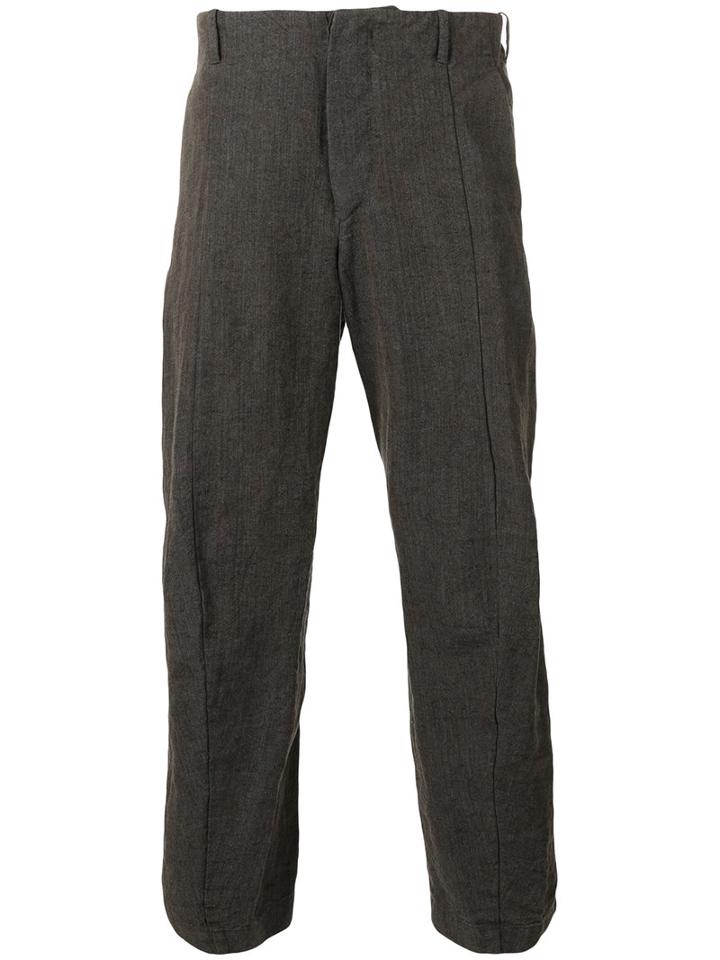 Forme D'expression - Curved Leg Cropped Trousers - Men - Linen/flax/ramie - 48, Brown, Linen/flax/ramie
