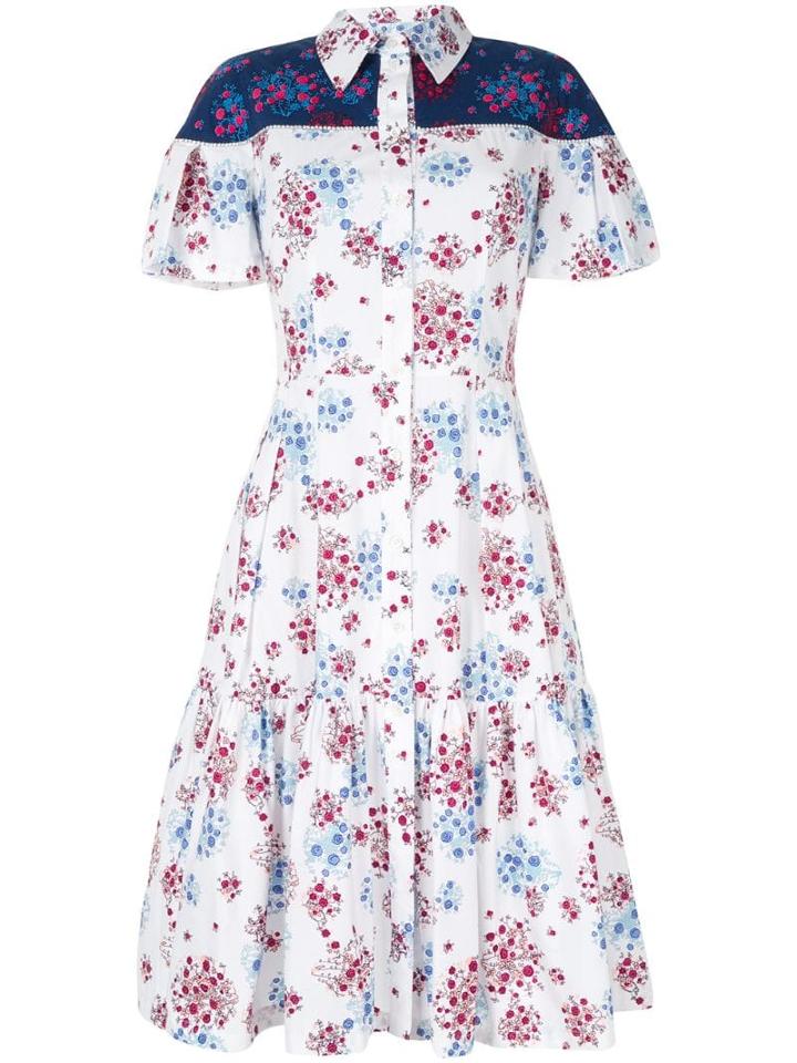 Carolina Herrera Floral Print Flared Shirt Dress - White