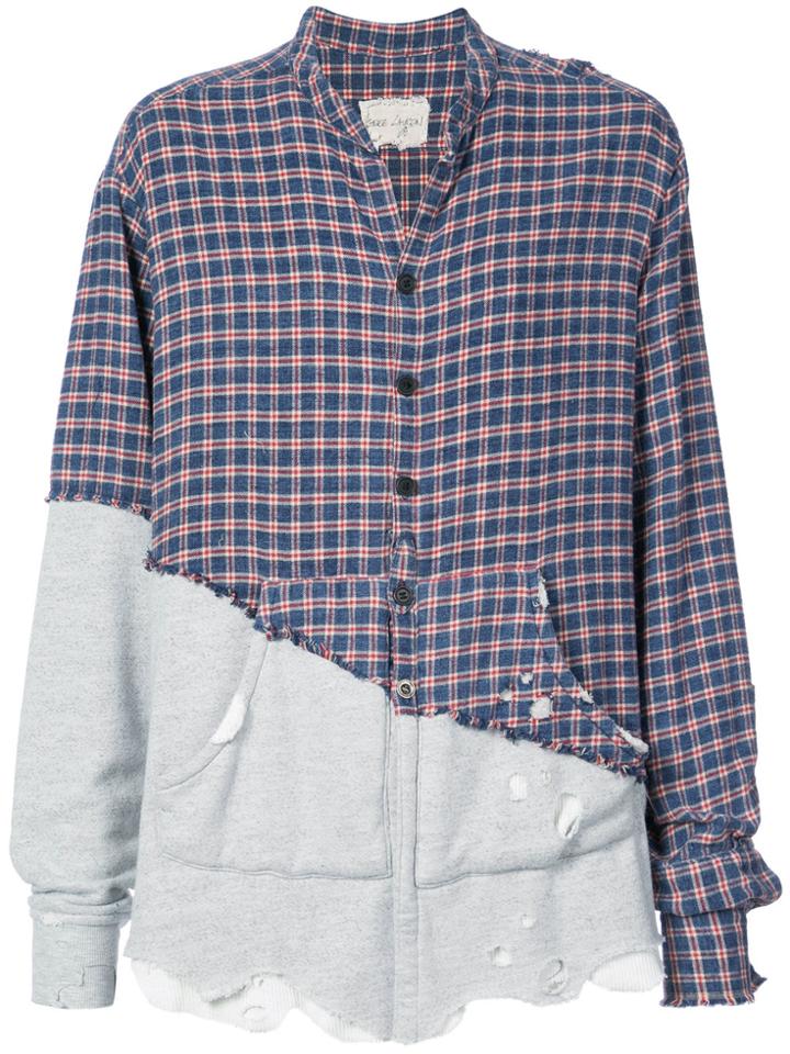 Greg Lauren Ruffle Hem Check Shirt - Grey