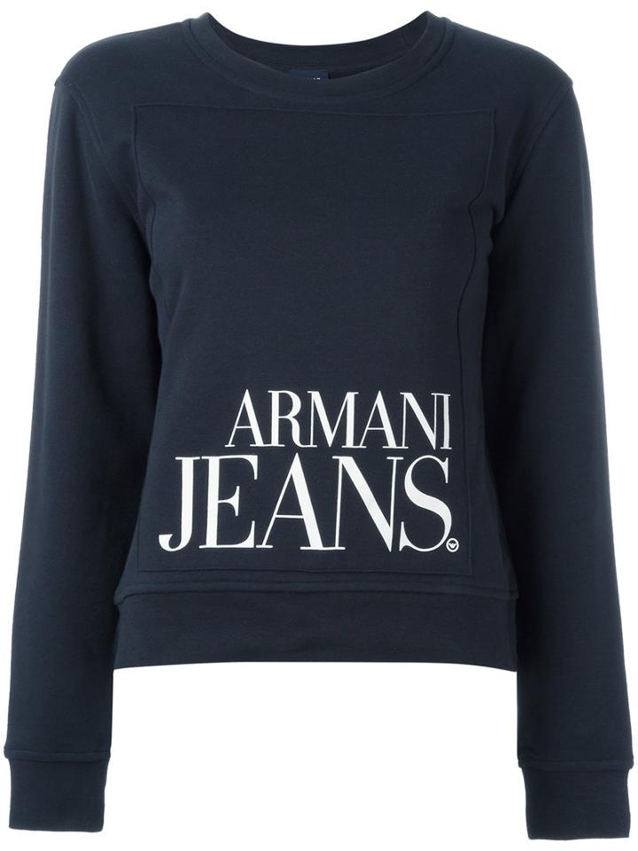 Armani Jeans Printed Logo Sweatshirt, Women's, Size: 44, Blue, Cotton/polyester