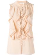 Chloé Frill Layered Blouse, Women's, Size: 40, Nude/neutrals, Silk/cotton