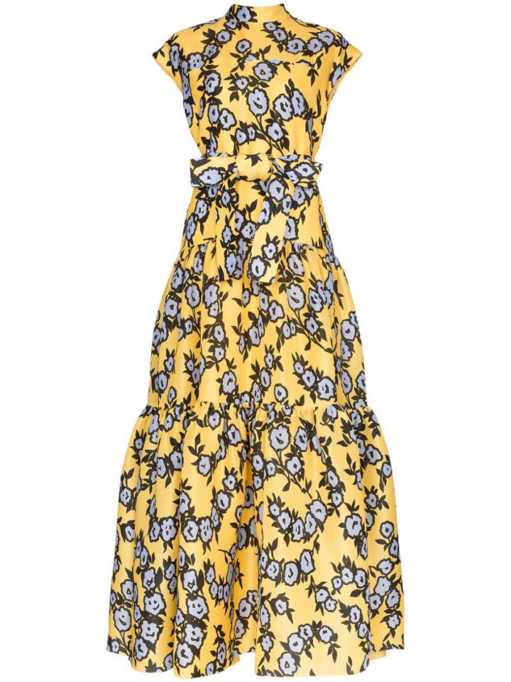 Carolina Herrera Floral Print Tiered Gown - Yellow