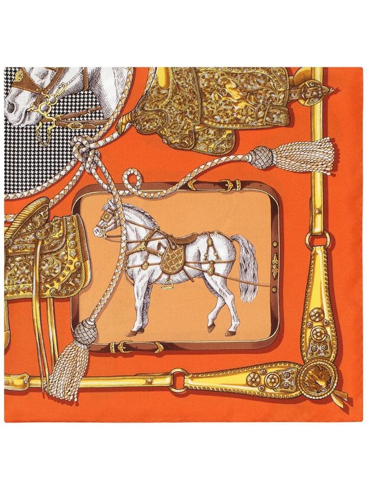 Gucci Horses And Tassels Print Scarf - Orange