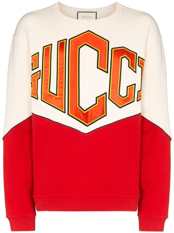 Gucci Logo Embroidered Panelled Sweatshirt - Neutrals