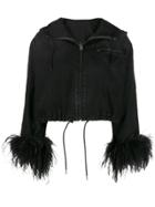 Prada Feather Trim Denim Jacket - Black
