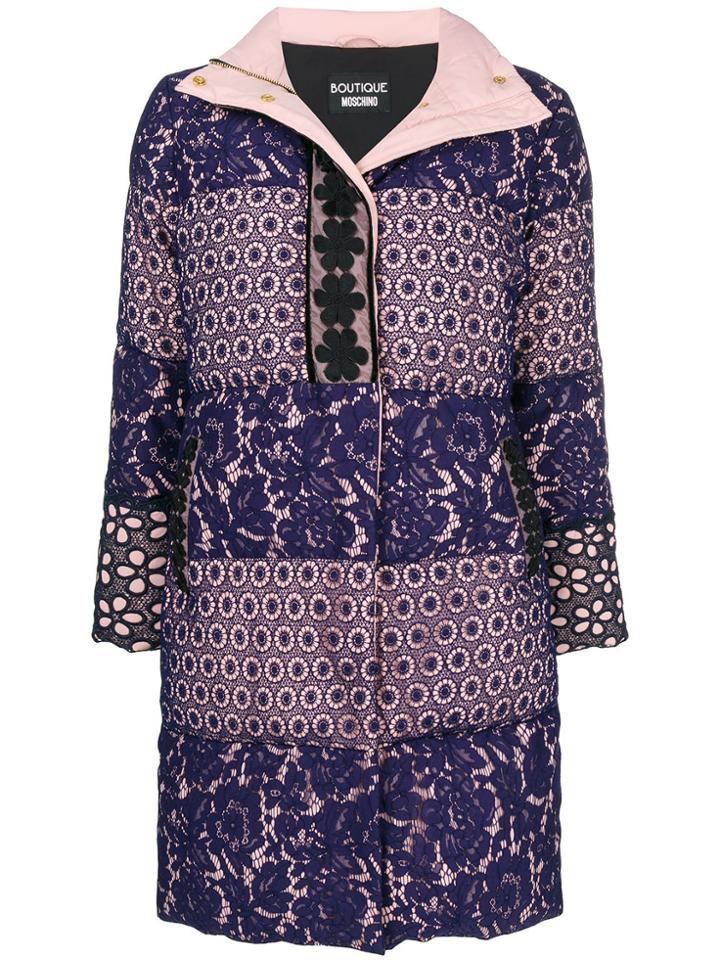 Boutique Moschino Broderie Anglaise Padded Coat - Pink & Purple