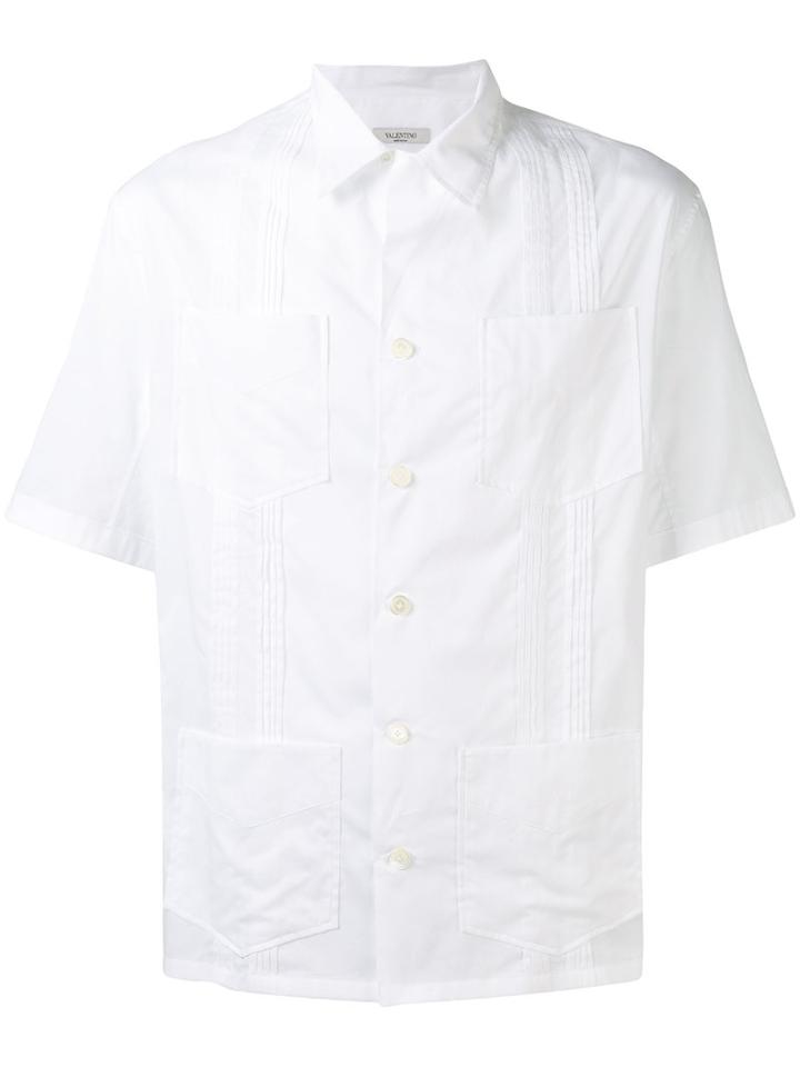 Valentino Pink Tuck Detail Bowling Shirt, Men's, Size: 39, White, Cotton