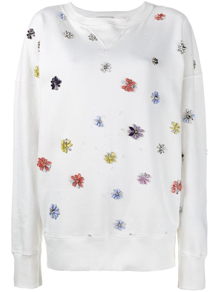 Faith Connexion Oversized Flower Embellished Sweatshirt, Women's, Size: Small, White, Cotton/acrylic/brass