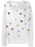 Faith Connexion Oversized Flower Embellished Sweatshirt, Women's, Size: Small, White, Cotton/acrylic/brass