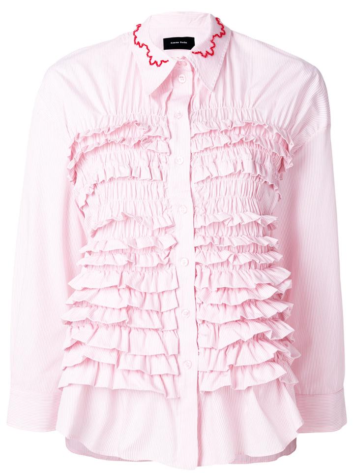 Simone Rocha Ruffled Embroidered Collar Shirt - Pink & Purple