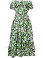 La Doublej - Floral Shift Off-shoulder Dress - Women - Cotton - One Size, Green, Cotton