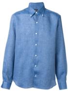 Ermenegildo Zegna Button Down Shirt, Men's, Size: 45, Blue, Linen/flax