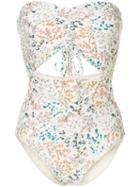 Peony Ruched Wild Flower Print Swimsuit - Neutrals