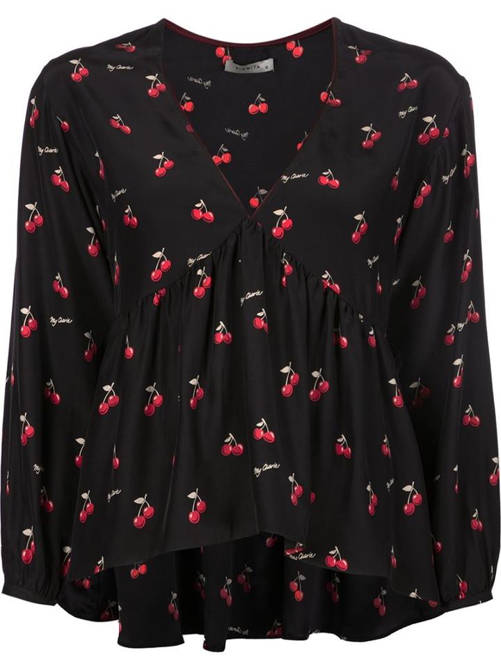 Piamita Cherry Print Blouse, Women's, Size: Small, Black, Silk