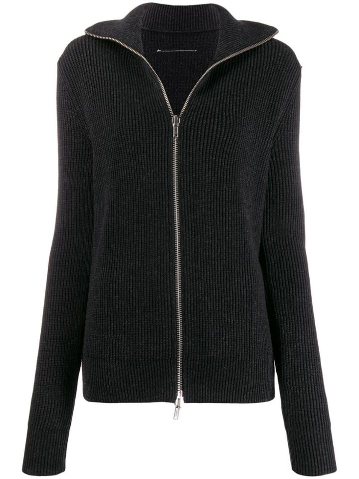 Mm6 Maison Margiela Ribbed Zip Front Jumper - Black