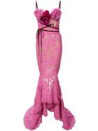 Marchesa Floral-appliquéd Lace Gown - Pink & Purple