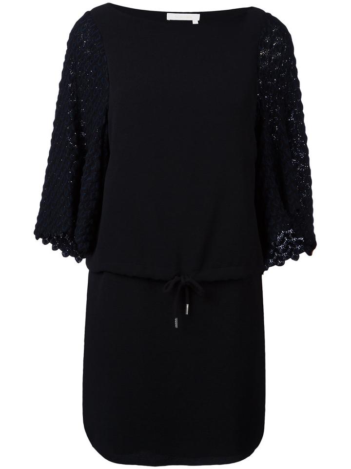 See By Chloé Contrast Sleeve Drawstring Dress, Women's, Size: 36, Black, Polyester/spandex/elastane/viscose