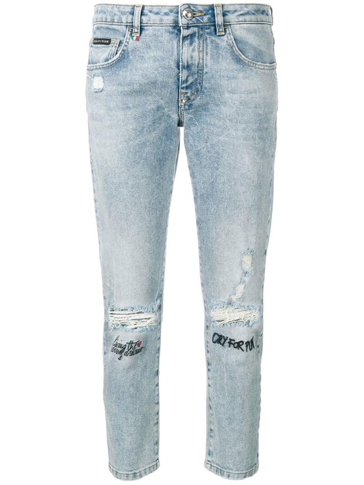 Philipp Plein Distressed Cropped Jeans - Blue