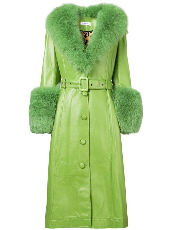 Saks Potts Belted Long Fur Coat - Green