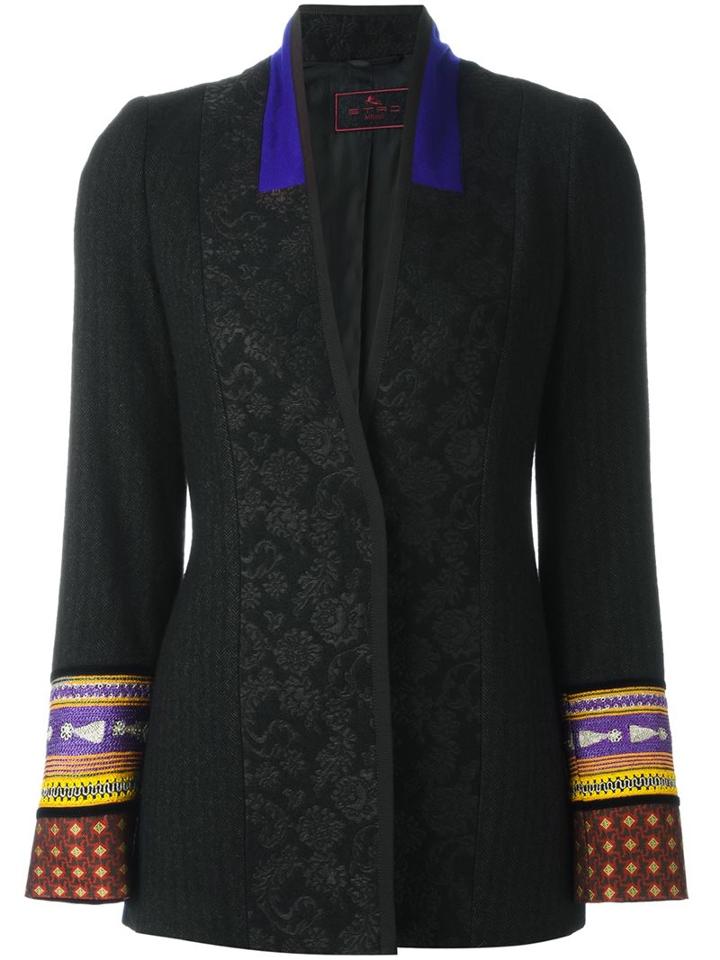 Etro Jacquard Fitted Jacket, Women's, Size: 44, Black, Silk/polyester/acetate/wool