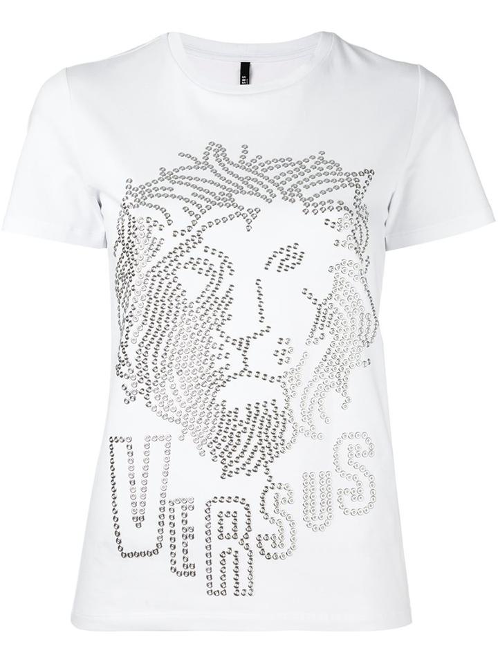 Versus Lion Head Studded T-shirt, Women's, Size: Small, White, Cotton/spandex/elastane/metal