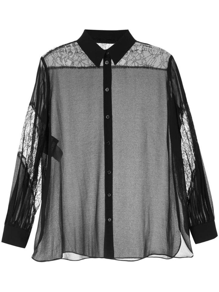 Boutique Moschino Sheer Lace Detail Shirt - Black