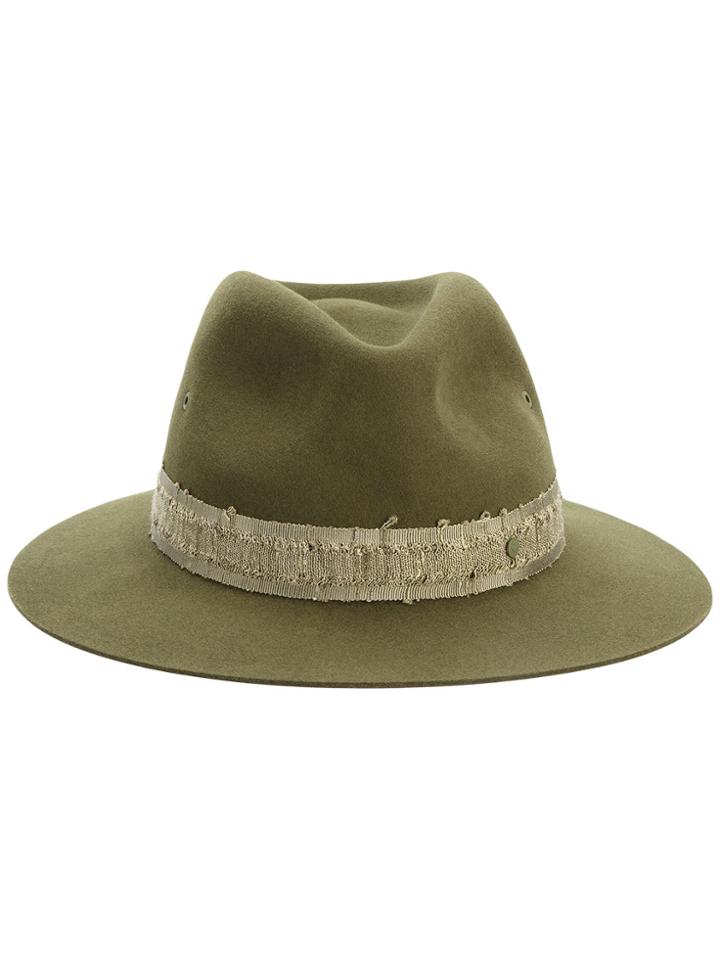 Maison Michel Wool Felt Hat With Distressed Ribbon - Green