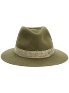 Maison Michel Wool Felt Hat With Distressed Ribbon - Green
