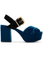 Prada Velvet Platform Sandals - Blue