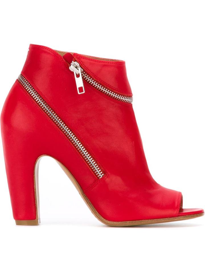 Maison Margiela Zip Round Booties, Women's, Size: 39, Red, Leather