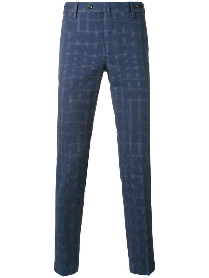 Pt01 - Checked Chinos - Men - Cotton/spandex/elastane - 54, Blue, Cotton/spandex/elastane