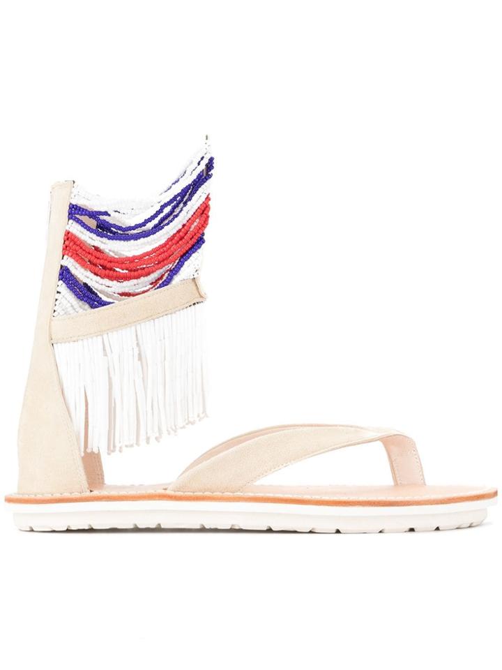 Sacai Beaded Fringe Sandals - Neutrals