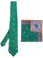 Etro Printed Tie And Handkerchief Set - Green