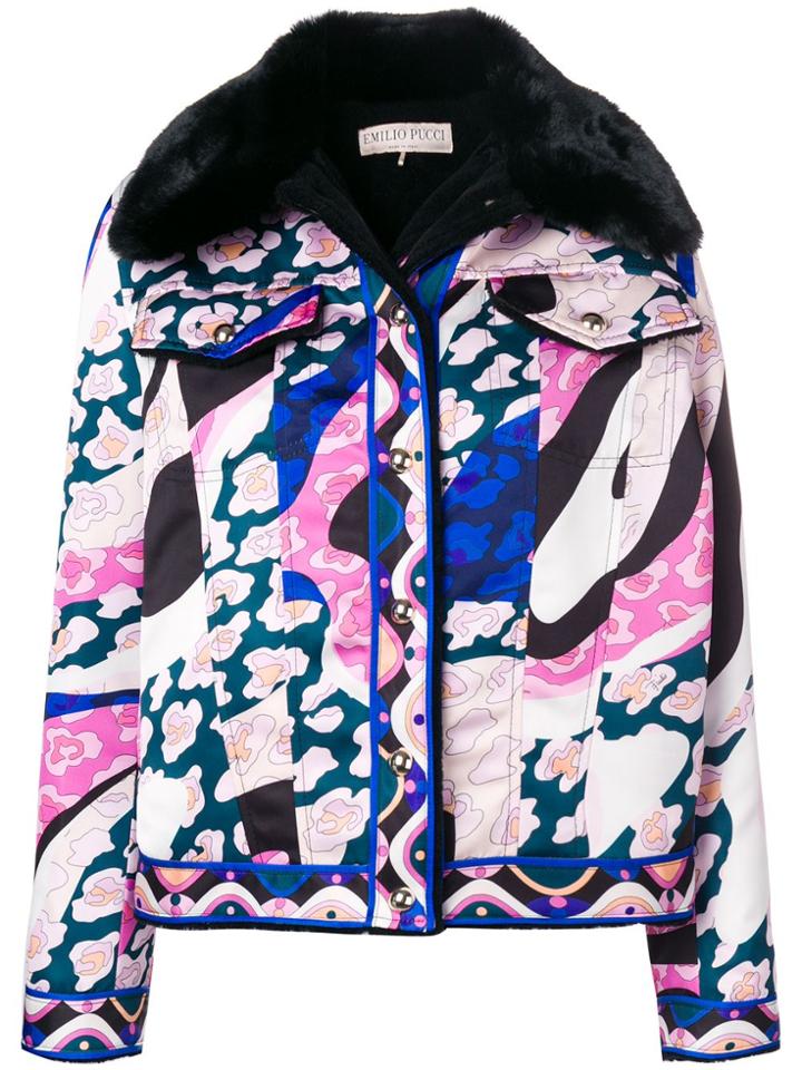 Emilio Pucci Faux Fur Printed Jacket - Pink & Purple