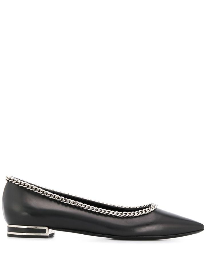 Casadei Chain Detail Pointed Toe Ballerinas - Black