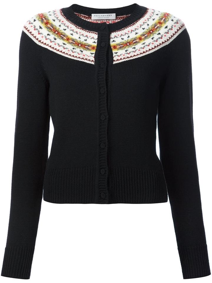 Philosophy Di Lorenzo Serafini Patterned Detail Cardigan, Women's, Size: 40, Black, Wool
