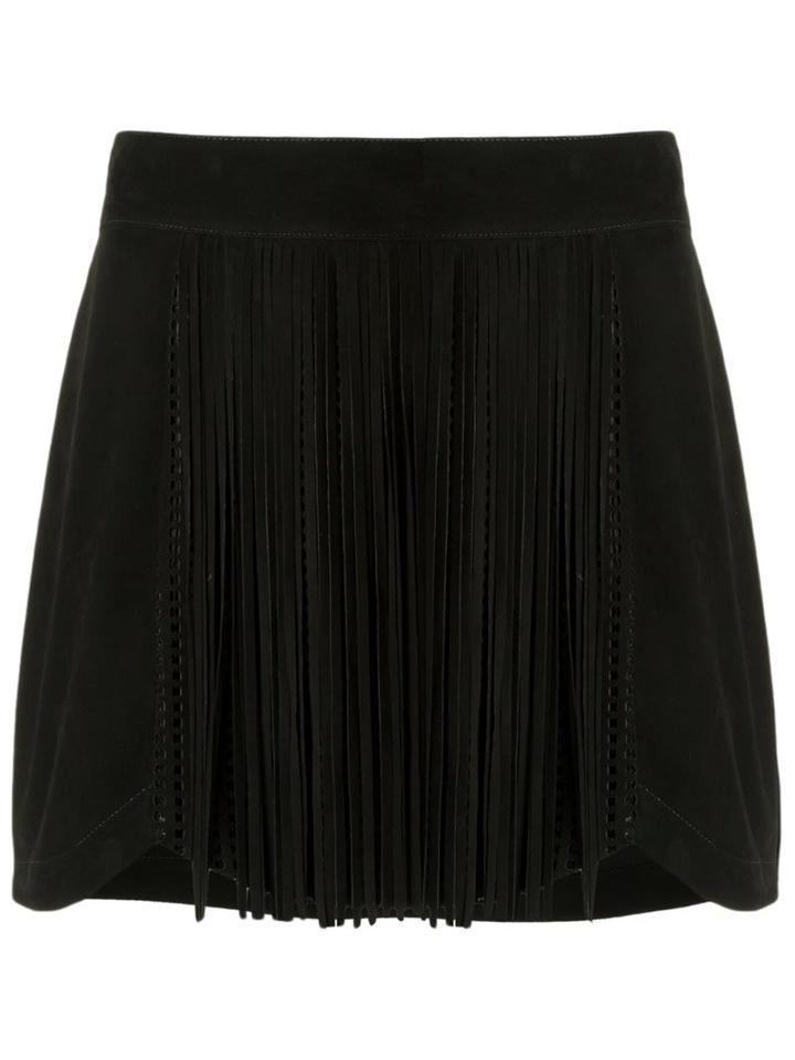Lilly Sarti Fringed Skirt, Women's, Size: 40, Black, Goat Skin