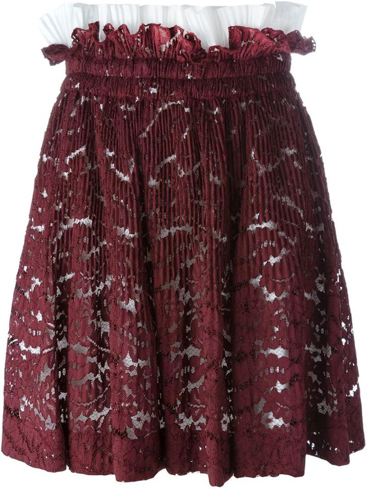 No21 Elasticated Lace Skirt, Women's, Size: 42, Red, Cotton/viscose/polyamide