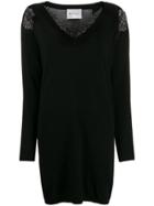 Be Blumarine Lace Panel Knit Dress - Black